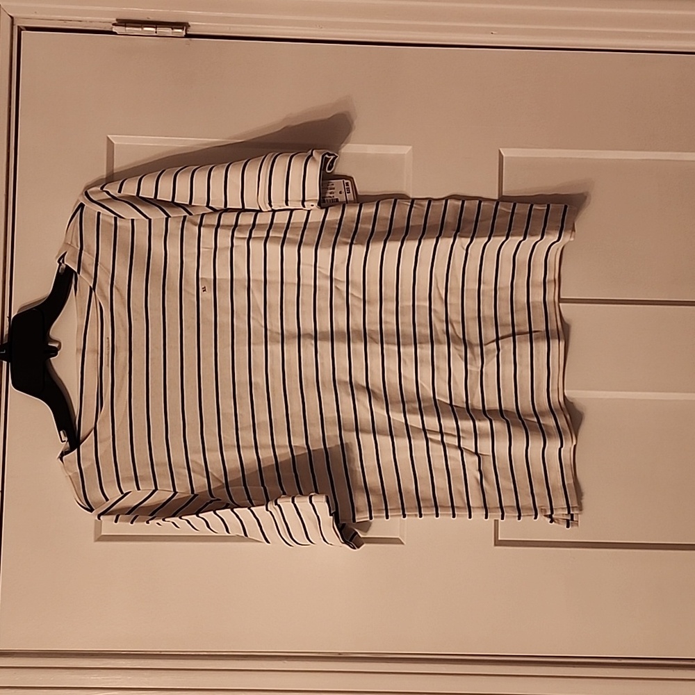 NWT. Christopher & Banks. White/black stripe short sleeve Top. XL